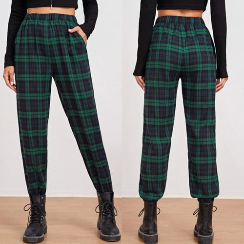 Damen lässige Karohose mit elastischem Bund und praktischen Seitentaschen Drune