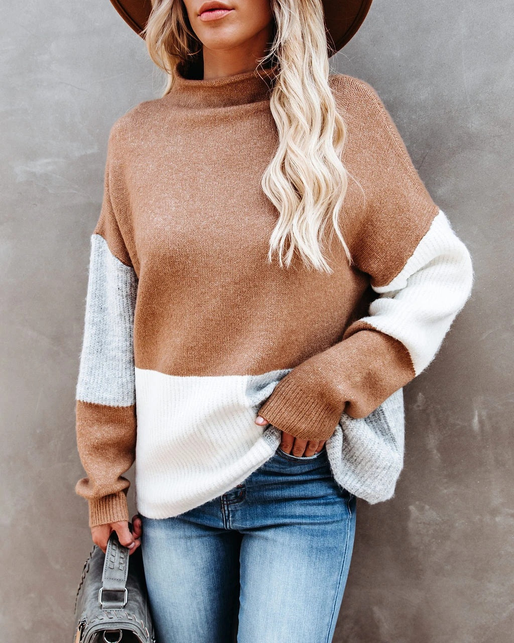 Damen lässiger Pullover mit modischen Farbblockelementen Drune