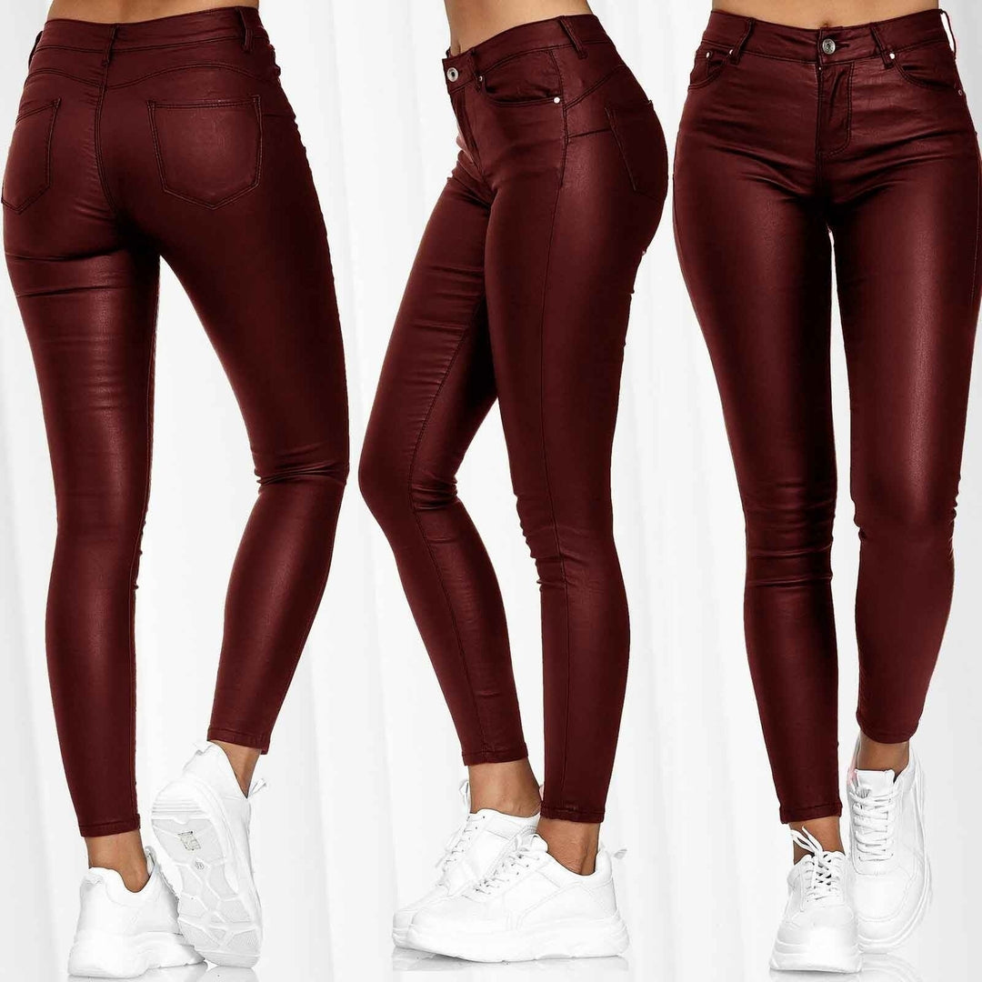 Damen Glattleder-Leggings mit hohem Bund und figurformendem Schnitt Drune