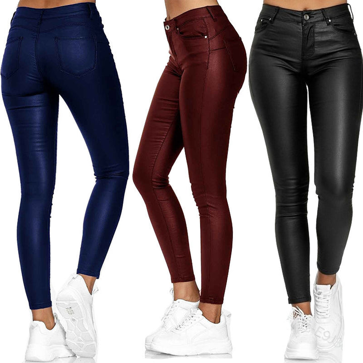 Damen Glattleder-Leggings mit hohem Bund und figurformendem Schnitt Drune