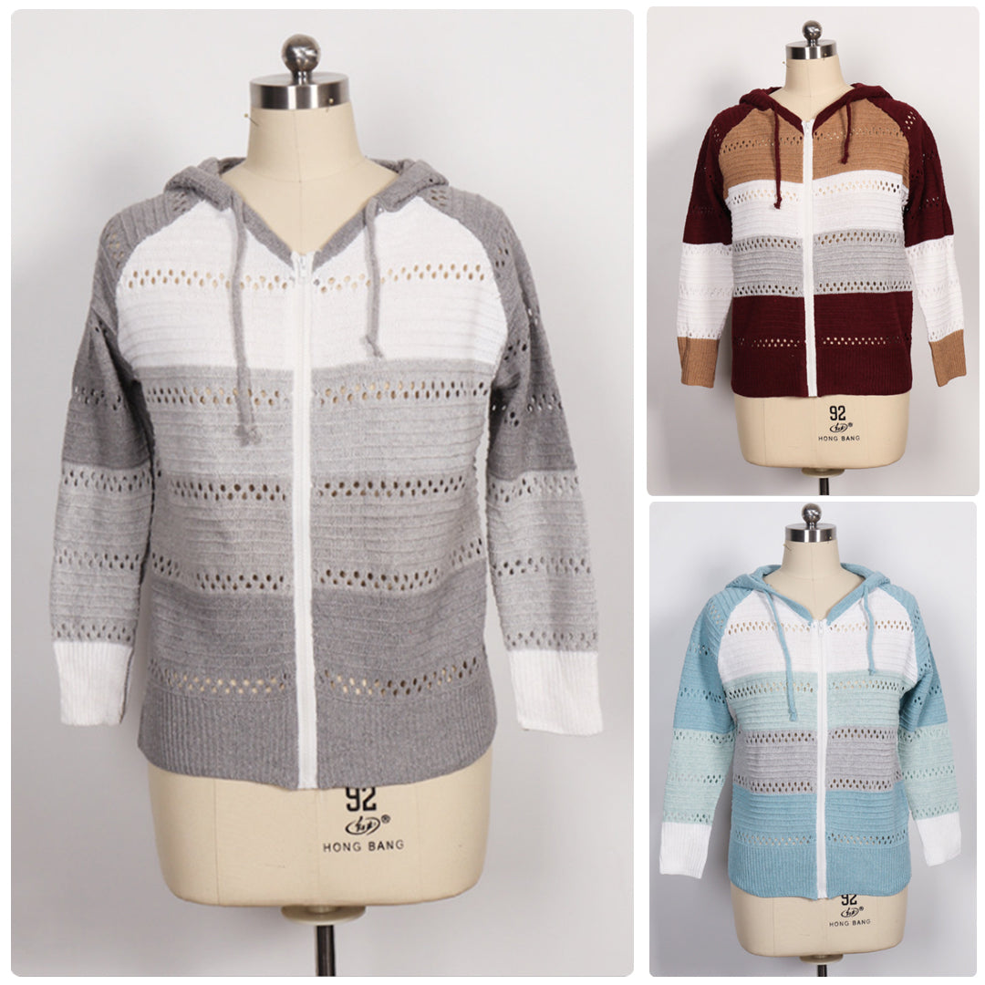 Drune | Kontrastfarbige Strick Zip Leichtgewicht Hoodie