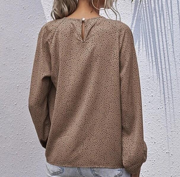 Damen Bluse mit dekorativem Rüschendetail und modernem Allover-Muster Drune