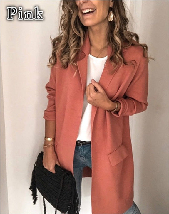 Damen elegante Langjacke mit praktischen Taschen und lockerer Passform Drune