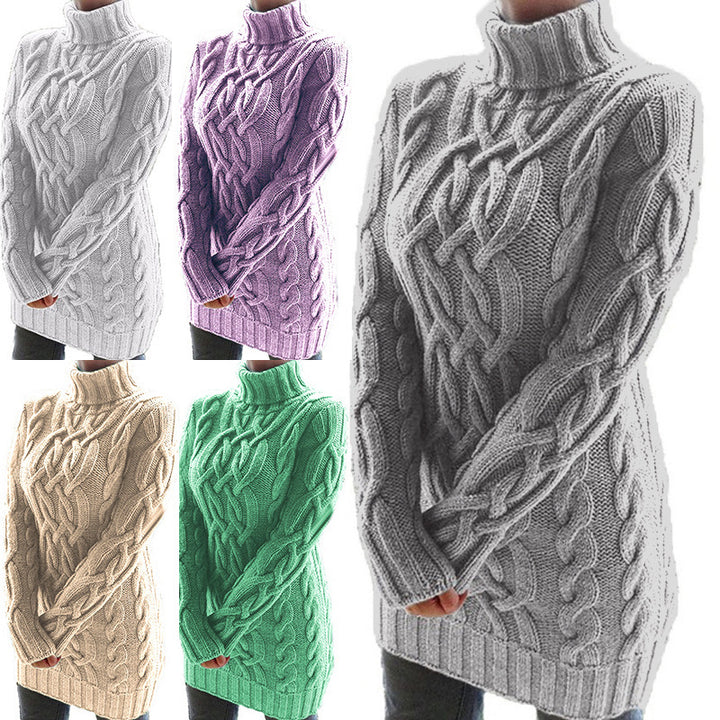 Damen Grobstrickpullover mit hohem Kragen und Zopfmuster Drune