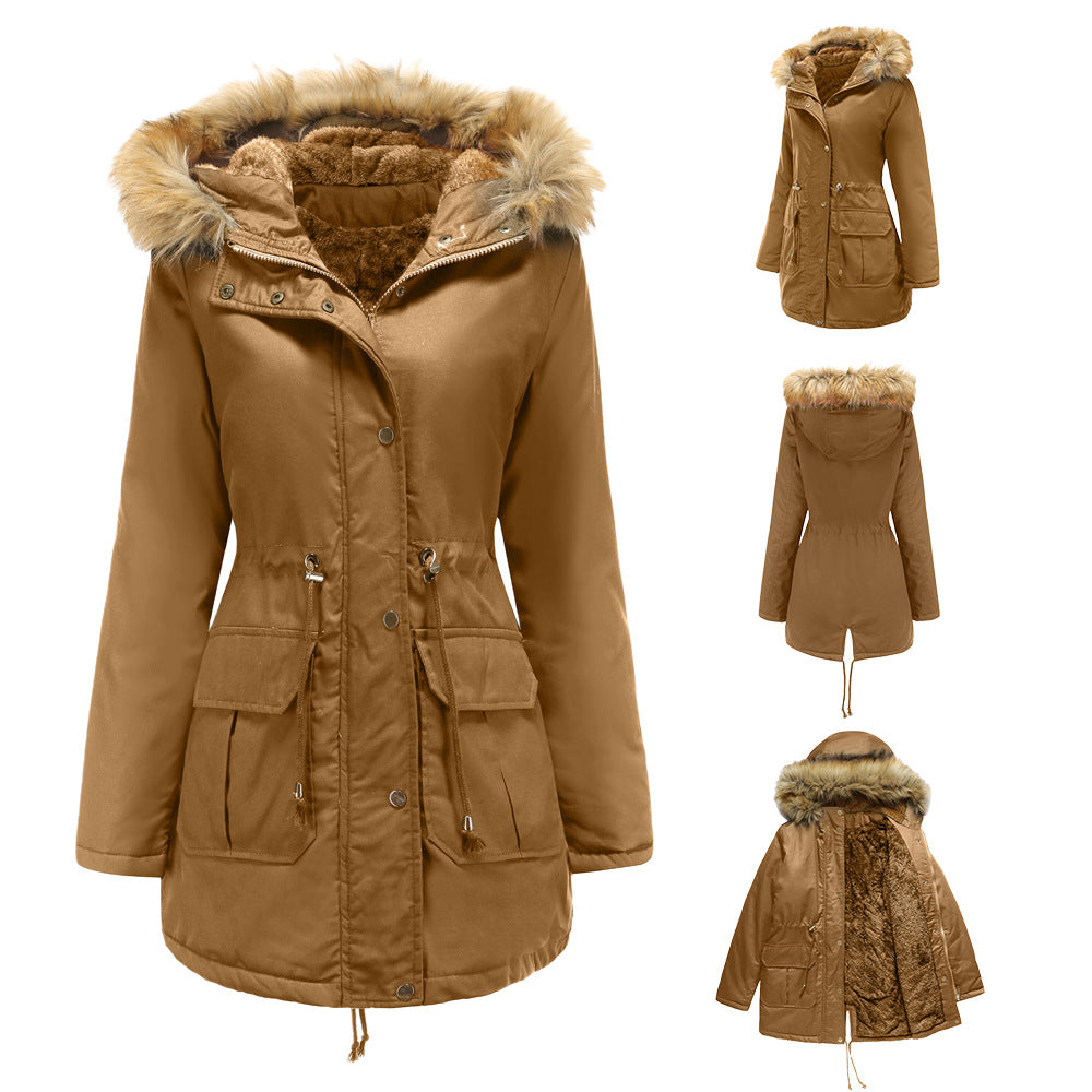 Damen warme Outdoor-Parka mit abnehmbarer Kapuze und luxuriösem Kunstfell Drune