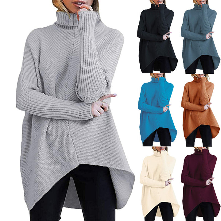 Damen Oversized Strickpullover mit hohem Kragen und strukturiertem Design Drune