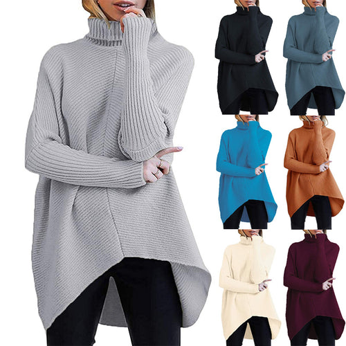 Damen Oversized Strickpullover mit hohem Kragen und strukturiertem Design Drune