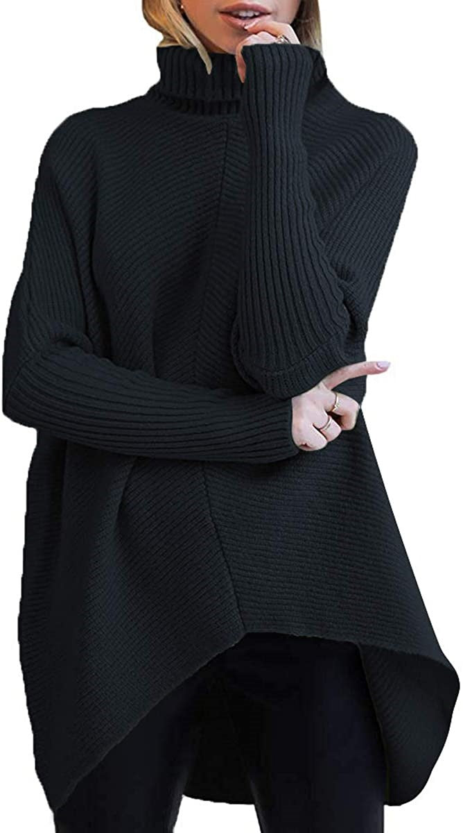 Damen Oversized Strickpullover mit hohem Kragen und strukturiertem Design Drune