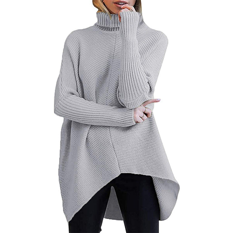 Damen Oversized Strickpullover mit hohem Kragen und strukturiertem Design Drune