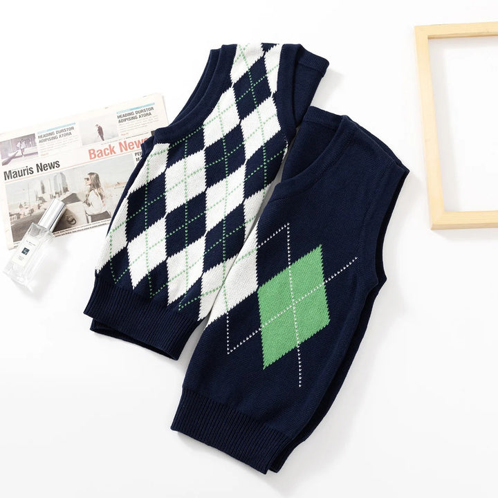 Damen Strickwesten mit modernem Rautenmuster Drune