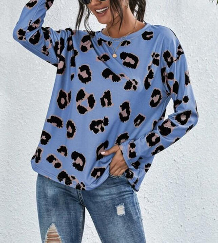 Damen Lässiger Leopardenmuster Pullover Drune