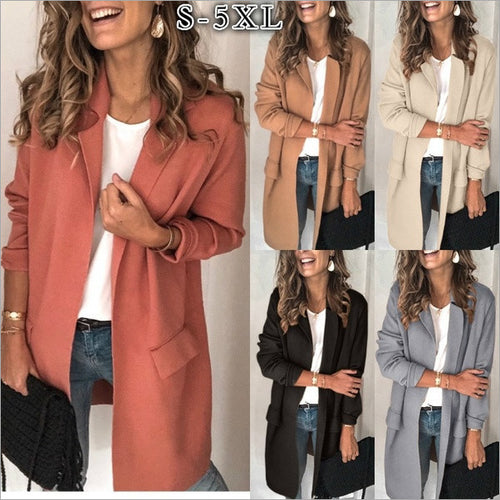 Damen elegante Langjacke mit praktischen Taschen und lockerer Passform Drune
