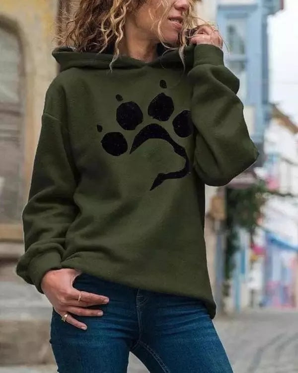 Damen Kapuzenpullover mit tierischem Pfotenmotiv und bequemer Passform Drune