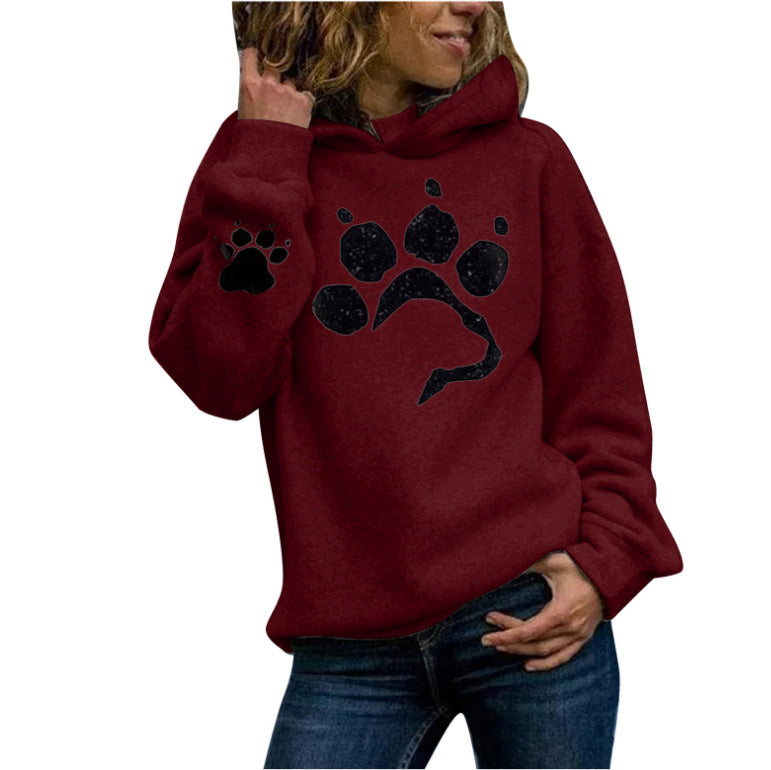 Damen Kapuzenpullover mit tierischem Pfotenmotiv und bequemer Passform Drune