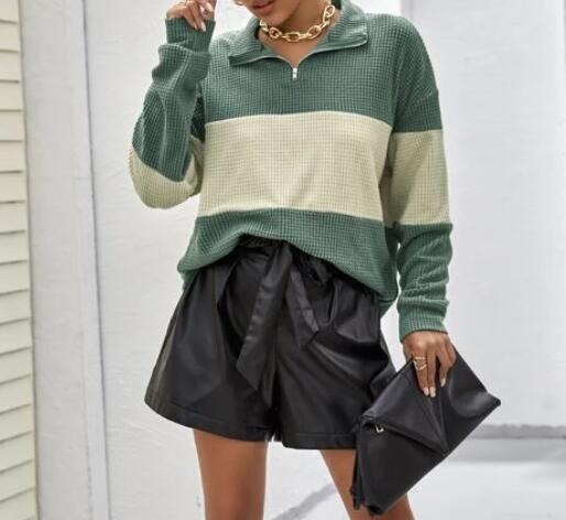 Damen Pullover mit Reißverschluss und Blockstreifen Drune