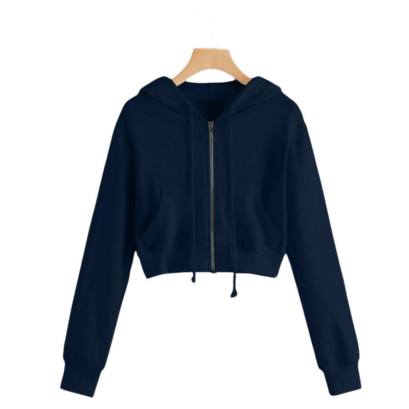 Damen Kurzarm Hoodie mit Reißverschluss und Kängurutasche Drune