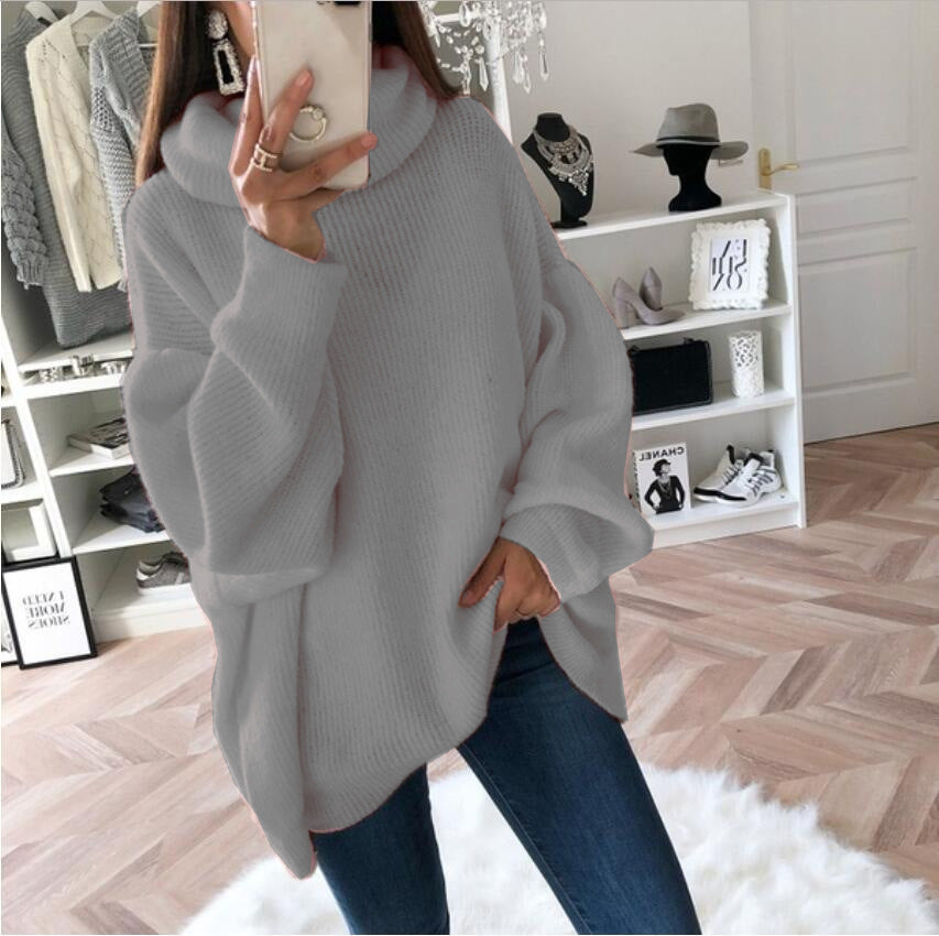 Damen Grobstrickpullover mit hohem Kragen und oversized Schnitt Drune