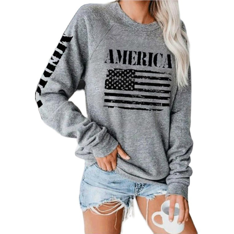 Damen Sweatshirt mit lässigem American Flag Print Drune
