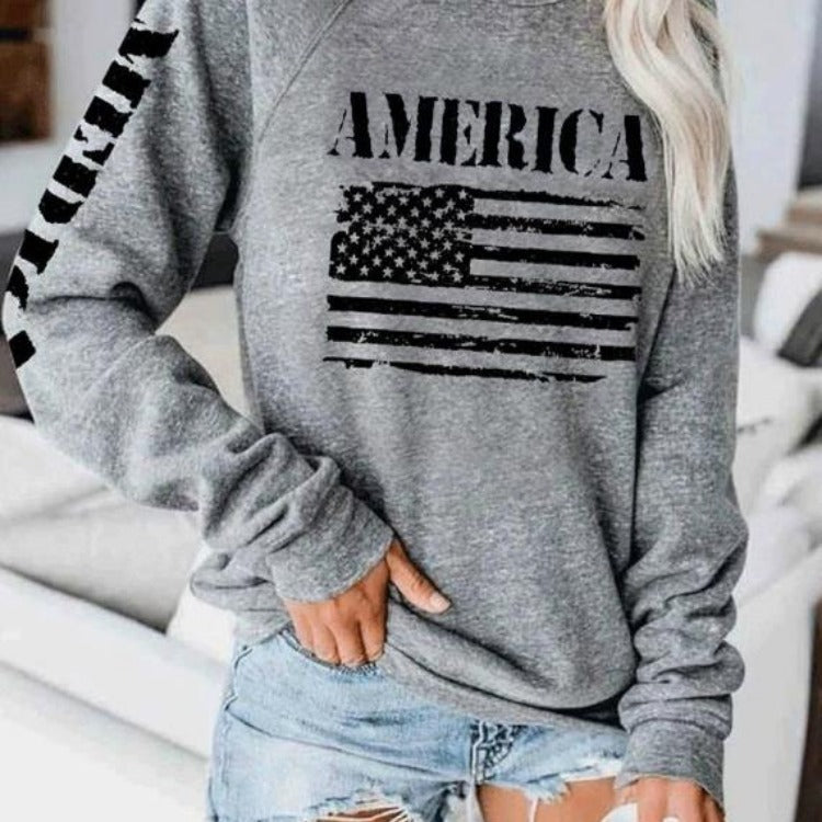 Damen Sweatshirt mit lässigem American Flag Print Drune