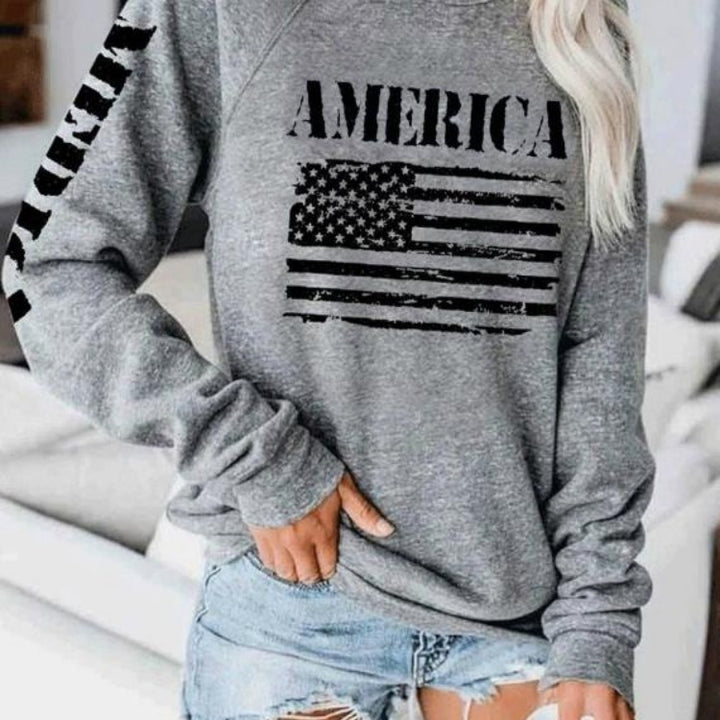 Damen Sweatshirt mit lässigem American Flag Print Drune