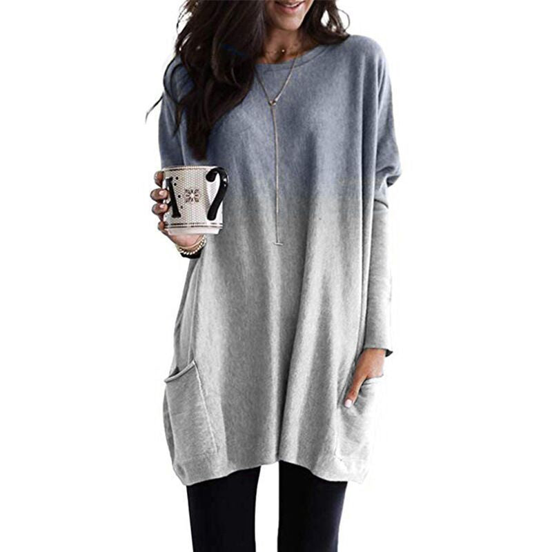 Damen nan oversized Ombre Stricktunika mit seitlichen Einschubtaschen und Rundhalsausschnitt Drune