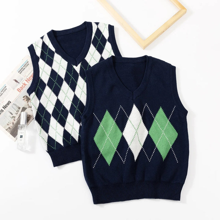 Damen Strickwesten mit modernem Rautenmuster Drune