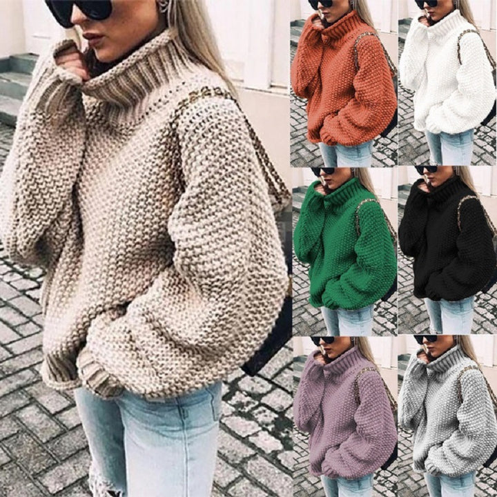 Damen grobstrick Pullover mit Stehkragen und überschnittenen Schultern Drune