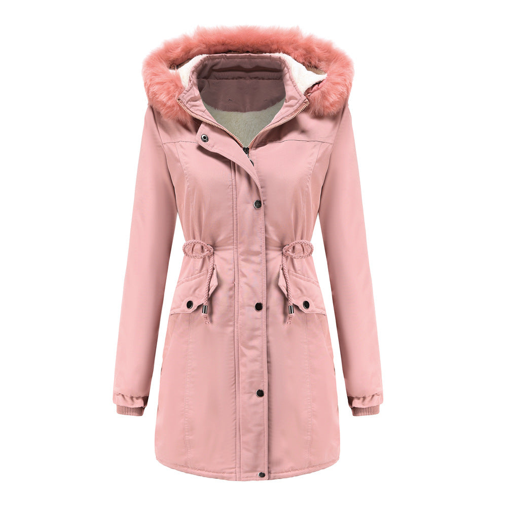 Damen modische Funktionsjacke mit abnehmbarer Kapuze und kuscheligem Kunstfell Drune