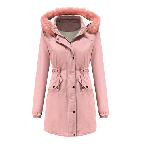 Damen modische Funktionsjacke mit abnehmbarer Kapuze und kuscheligem Kunstfell Drune