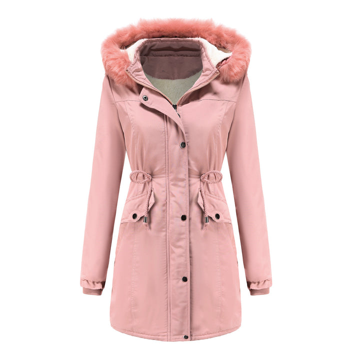 Damen modische Funktionsjacke mit abnehmbarer Kapuze und kuscheligem Kunstfell Drune