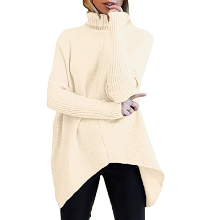Damen Oversized Strickpullover mit hohem Kragen und strukturiertem Design Drune