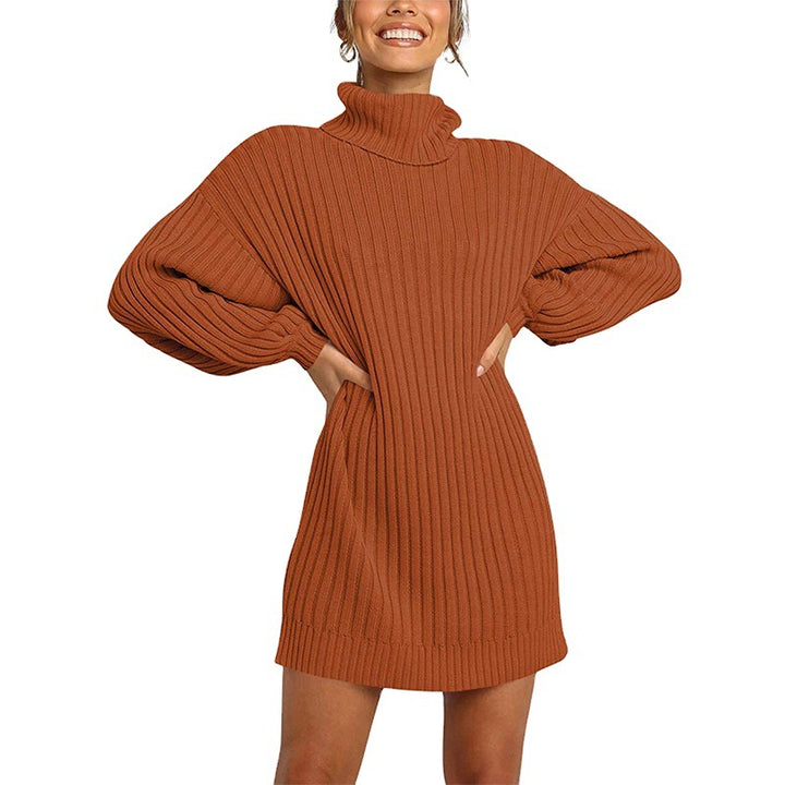 Damen Strickkleid mit hohem Kragen und weit geschnittenen Ärmeln Drune