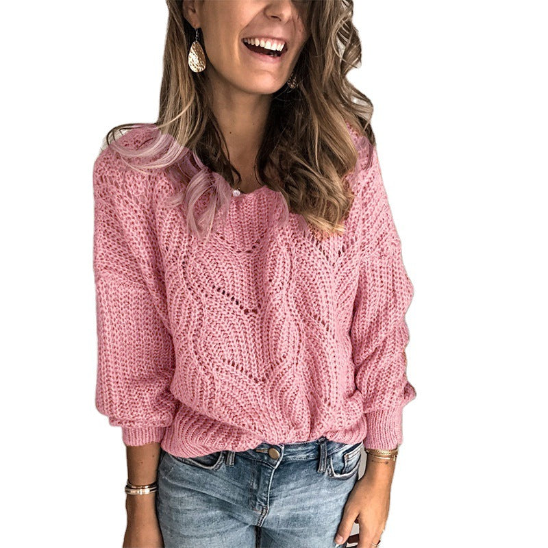 Damen Grober Strickpullover mit kreativem Zopfmuster Drune