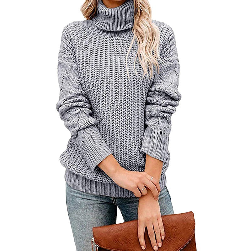 Damen Turtleneck Grobstrickpullover Drune