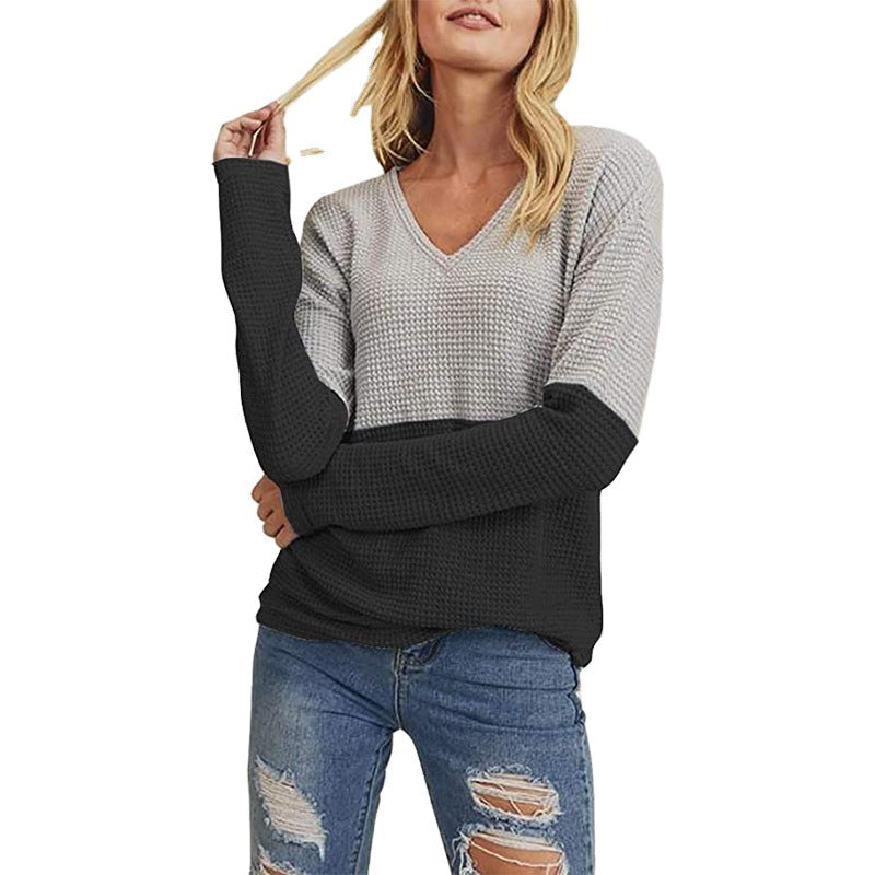 Damen lässiger Strickpullover mit modernem Farbverlauf und V-Ausschnitt Drune