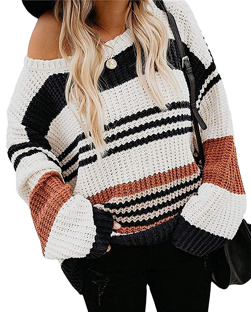 Damen Grobstrickpullover mit vielseitigem Streifenmuster Drune