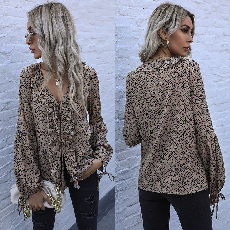 Damen Bluse mit Rüschendetails und eleganten Puffärmeln Drune