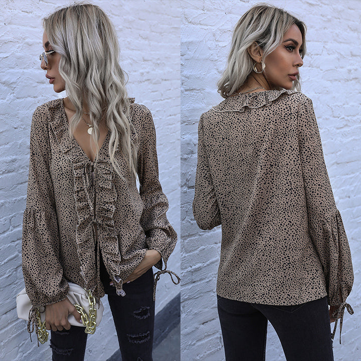 Damen Bluse mit Rüschendetails und eleganten Puffärmeln Drune