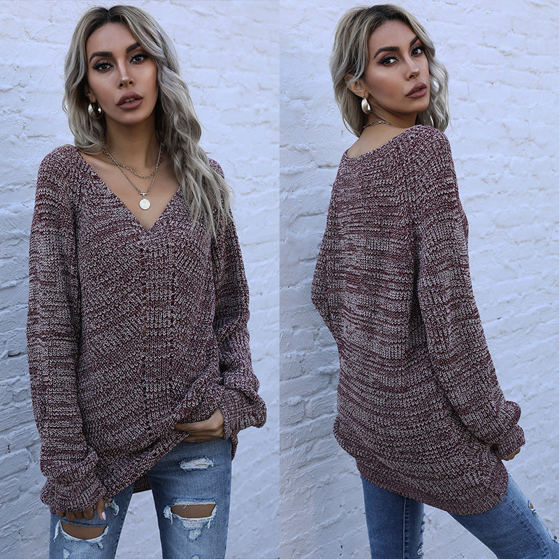 Damen Oversized Strickpullover mit V-Ausschnitt Drune