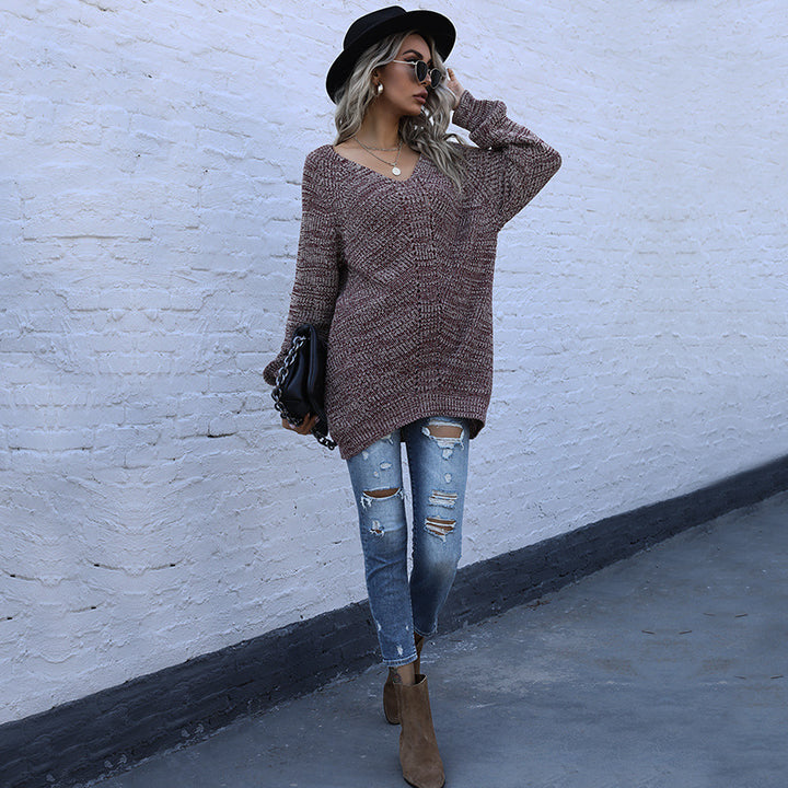 Damen Oversized Strickpullover mit V-Ausschnitt Drune