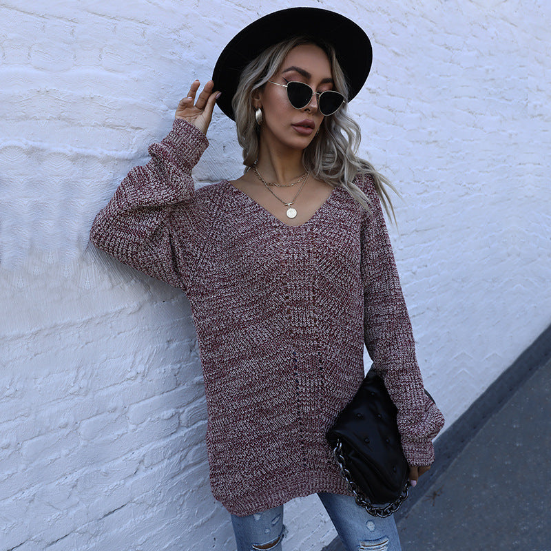 Damen Oversized Strickpullover mit V-Ausschnitt Drune
