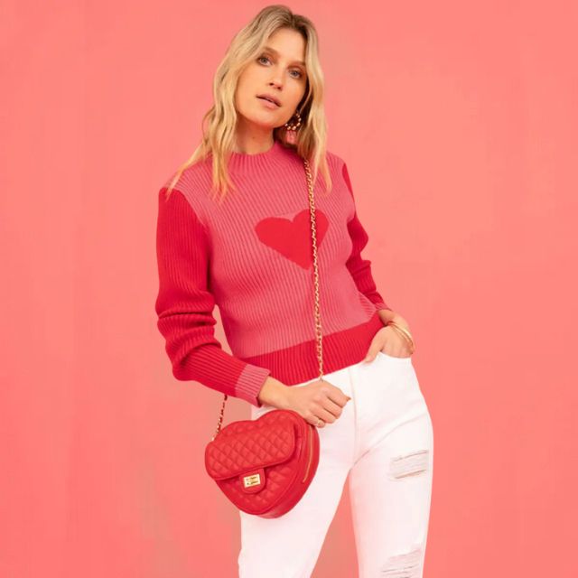 Drune | Gerippter Strickpullover mit Herz-Intarsien