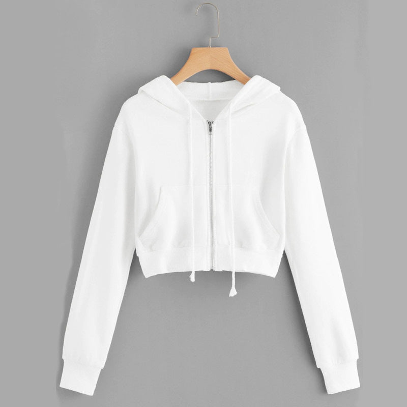 Damen Kurzer Reißverschluss Hoodie mit Kängurutasche Drune