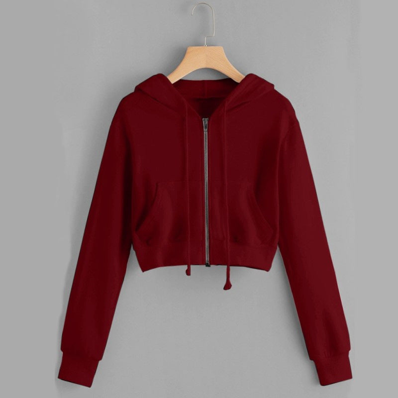 Damen Kurzarm Hoodie mit Reißverschluss und Kängurutasche Drune