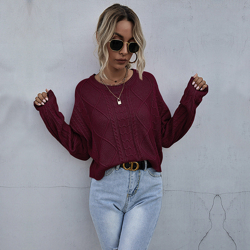 Damen lässiger Strickpullover mit modernem Zopfmuster und oversized Schnitt Drune