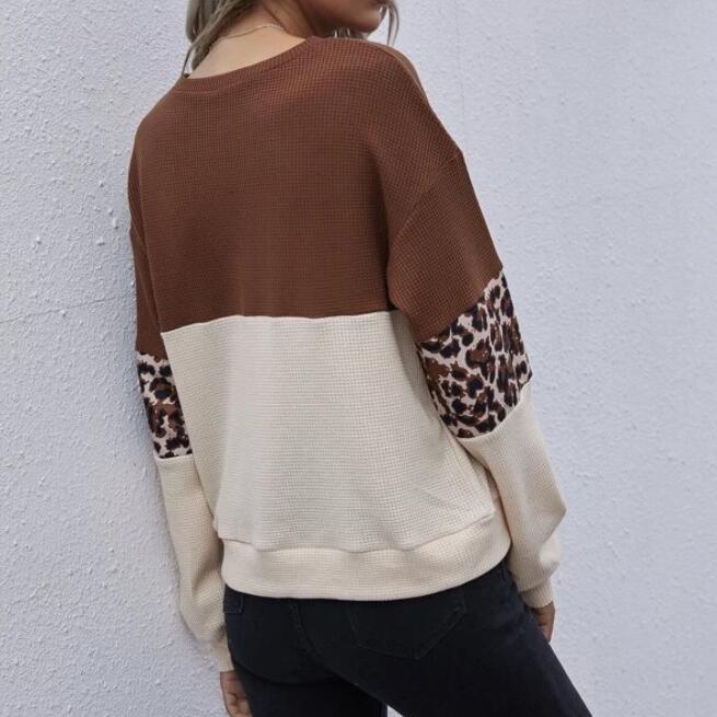 Damen Lässiger Pullover mit einzigartigem Leopardenmuster und strukturiertem Stoff Drune