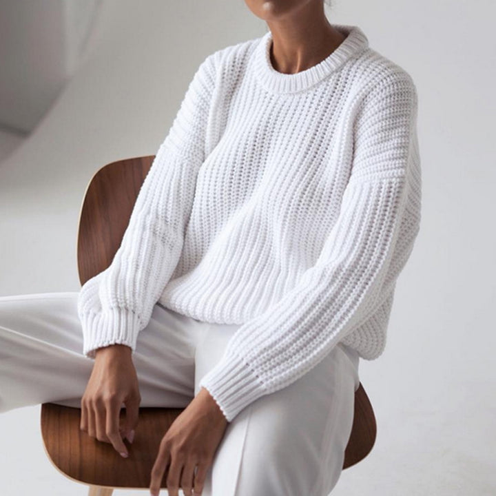 Damen Grobstrickpullover mit lässigem Schnitt und Ballonärmeln Drune