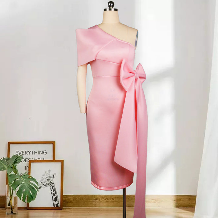 Damen elegantes Wickelkleid mit asymmetrischem Top und voluminösem Schleifenakzent Drune