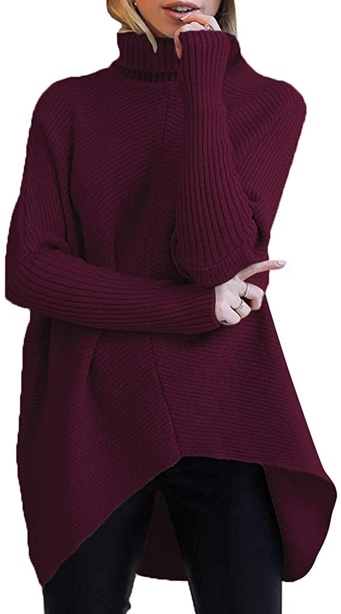 Damen Oversized Strickpullover mit hohem Kragen und strukturiertem Design Drune