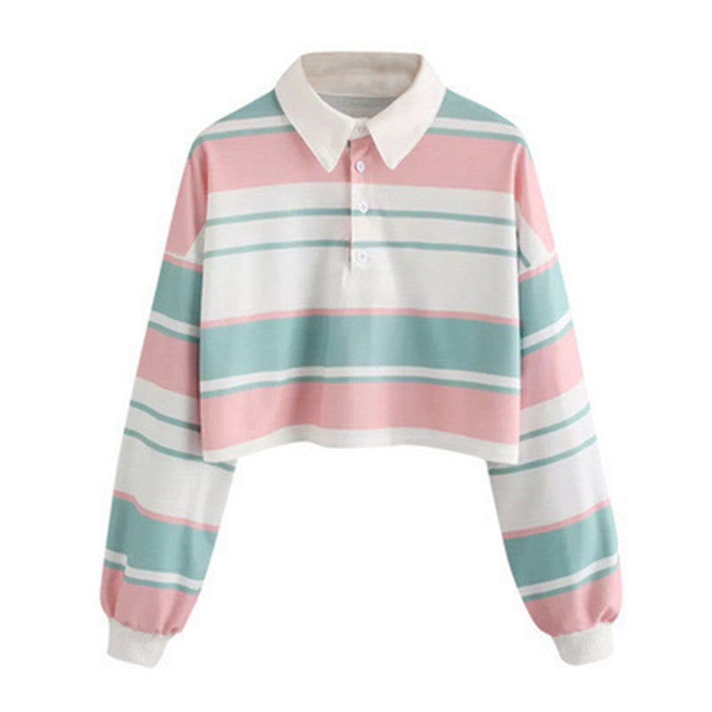 Damen Polo-Shirt im lässigen Crop-Design mit modischem Farbblockmuster Drune